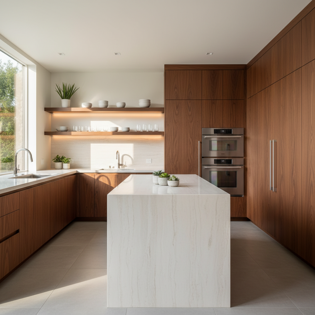 Bright upscale kitchen with integrated Smeg-style appliances